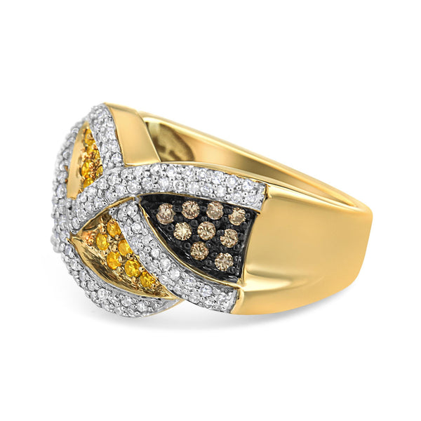 14K Yellow Gold 3/4 Cttw Champagne, Yellow and Round-Cut Diamond Ring (I-J Color, I2-I3 Clarity) - Size 7