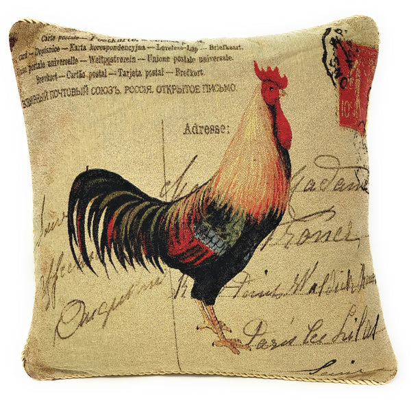 DaDa Bedding Set of Two Glamorous Rooster Throw Pillow Covers w/ Inserts - 2-PCS - 18"