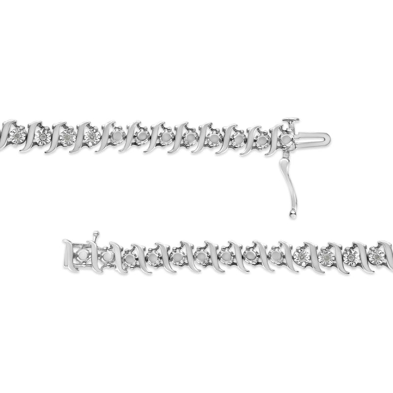 .925 Sterling Silver 1/4 Cttw Diamond Miracle-Set "S" Link Tennis Bracelet (I-J Color, I3 Clarity) - Size 7.25" Inches