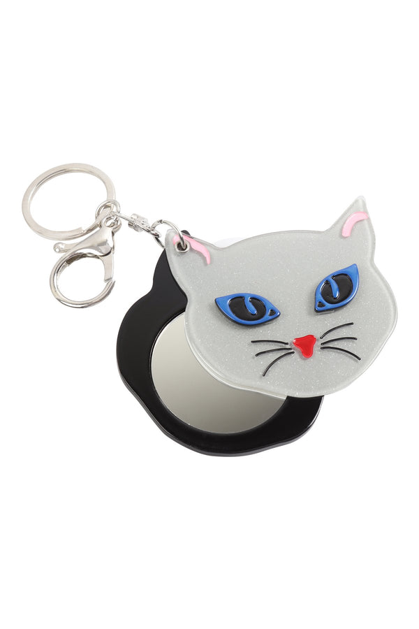 Kc417x031a - Gray and White Assorted Cat With Mirror Keychain