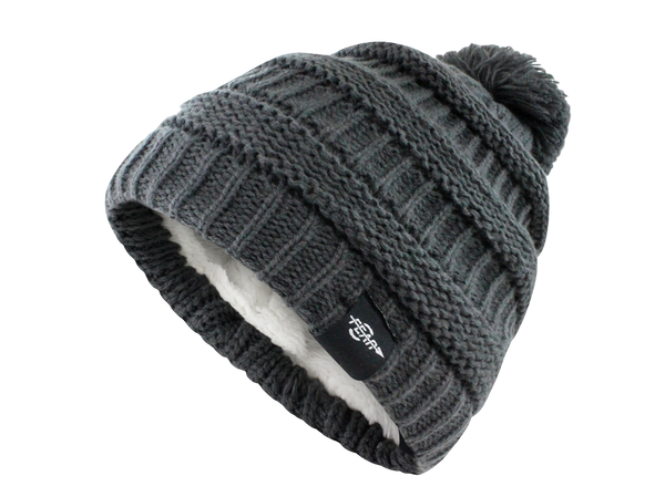Fear0 Plush Insulated Extreme Cold Gear Black Knit Pom Beanie Hat Womens Girls