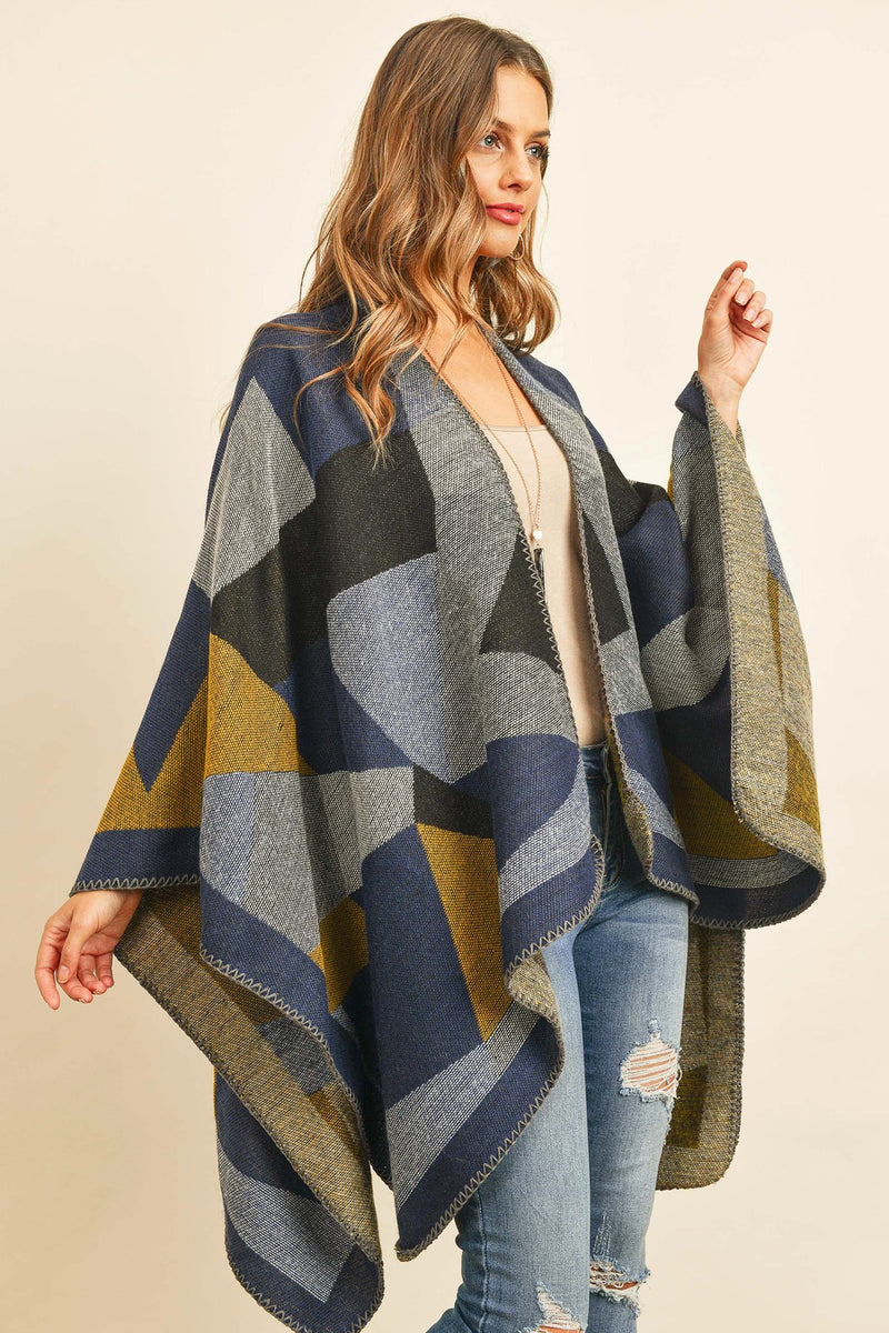 Hdf3149nv - Navy Abstract Pattern Open Front Kimono