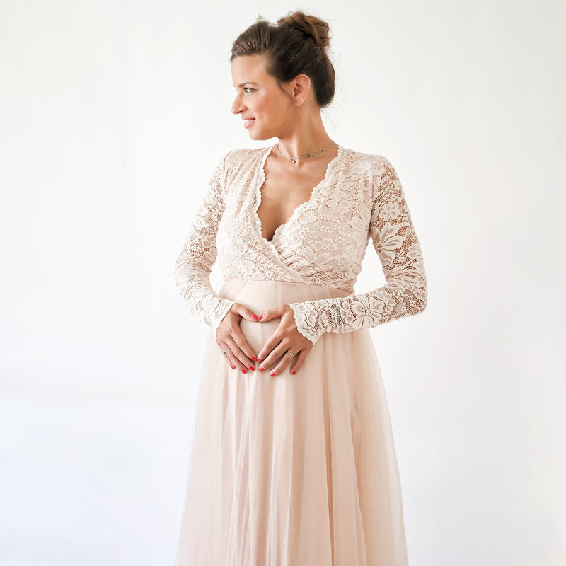 Maternity Pink Blush Tulle and Lace Dress, Pastel Pregnancy Dress #7011