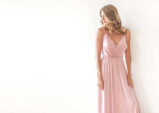 Pink Wrap Maxi Dress,spaghetti Stripes Dress With High Slit SALE 1060