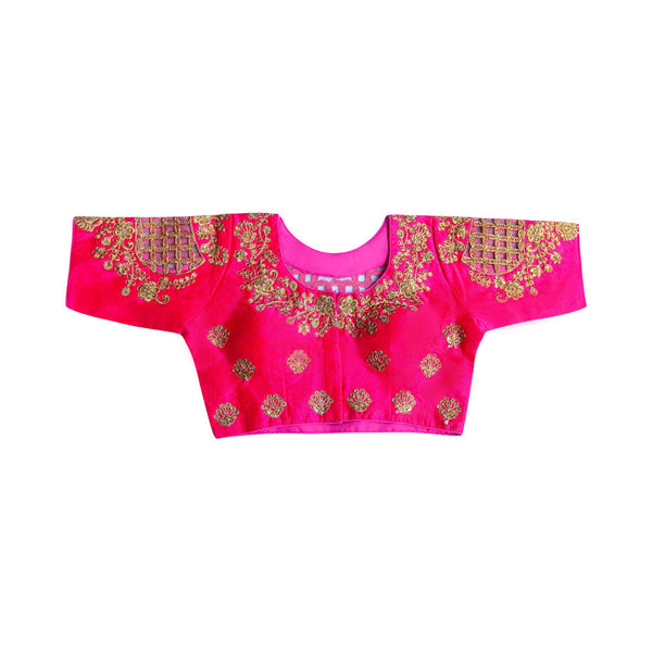 Readymade Saree Blouse With Elbow Length Sleeves  - Hot Pink