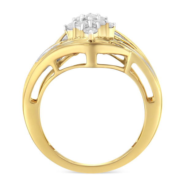 10K Yellow Gold Over .925 Sterling Silver Diamond Bypass Cluster Ring (1 Cttw, I-J Color, I2-I3 Clarity) - Size 8