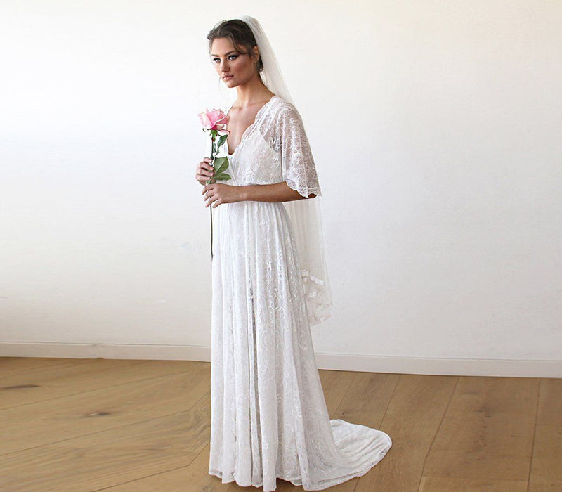 Wedding Veil Short Length - Tulle Veil With Lace Trim 4015