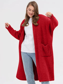 Pocketed Open Front Long Sleeve Longline Cardigan