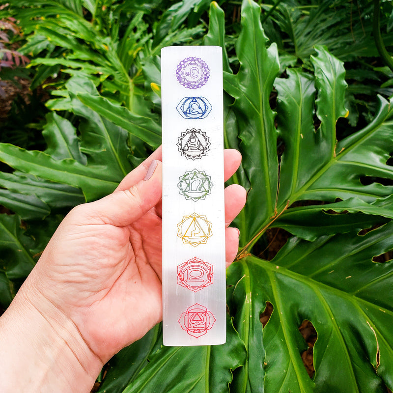 7 Chakras Color Laser Engraved Selenite Bar