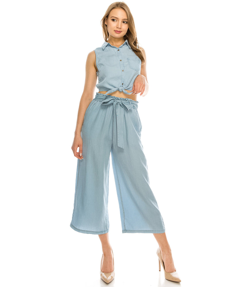 ZIMEGO Women's Front Tie High Waist Wide Leg Culottes Palazzo Capri Gaucho Pants