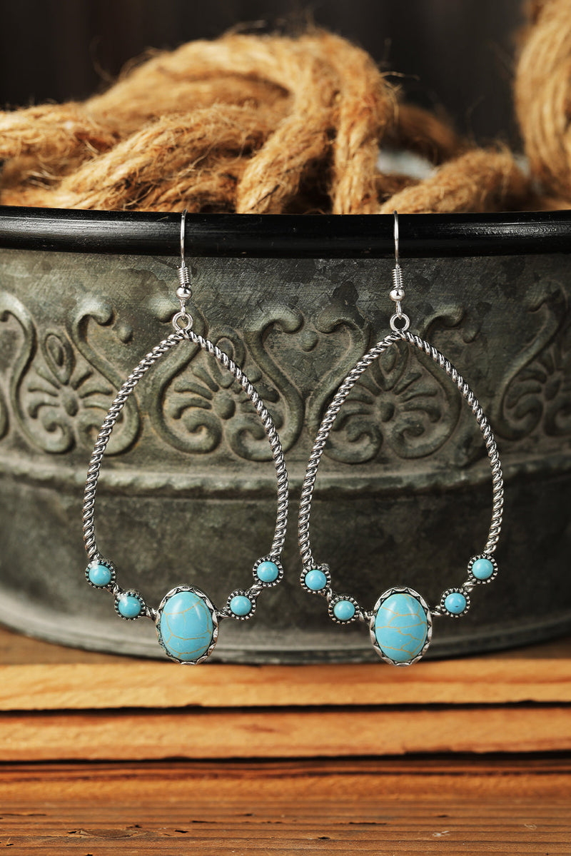 Silver Western Turquoise Water Drop Hook Earrings