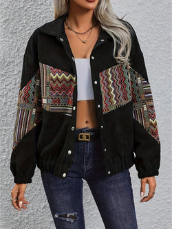 Embroidered Collared Neck Snap Down Jacket