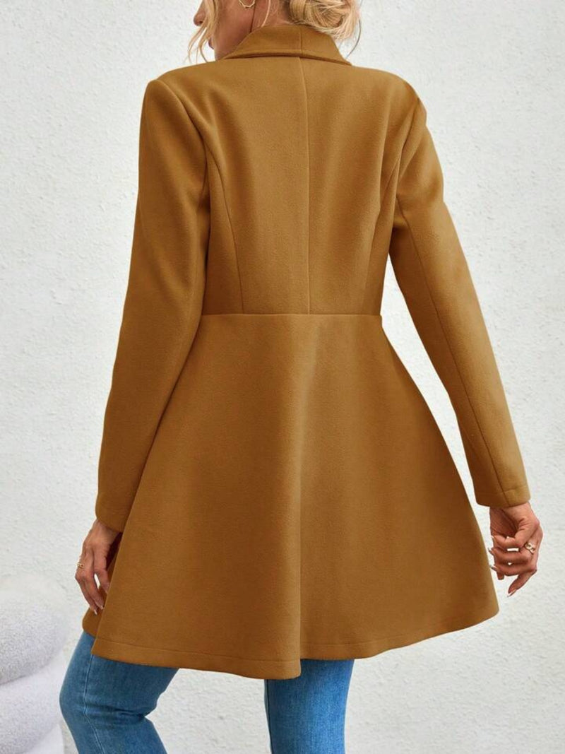 Collared Neck Button Up Long Sleeve Coat