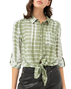 Roll Up Crop Top Front Tie Shirt