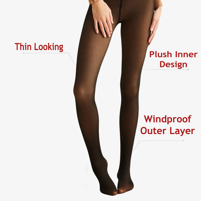 Fleece Lined Thermal Pantyhose for Women High Waisted Sheer Look 1 Pair One Size