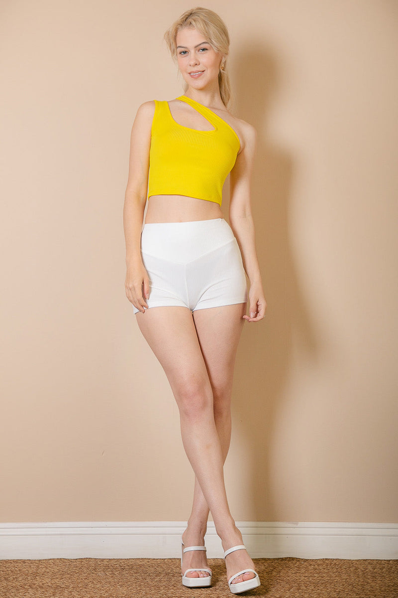 Ribbed One Shoulder Cross Strap Crop Top (CAPELLA)