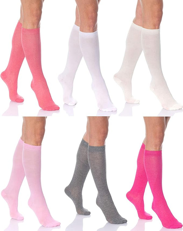 6 Pairs Women's Colorful Argyle Knee High Socks Size 9-11 Combed Cotton