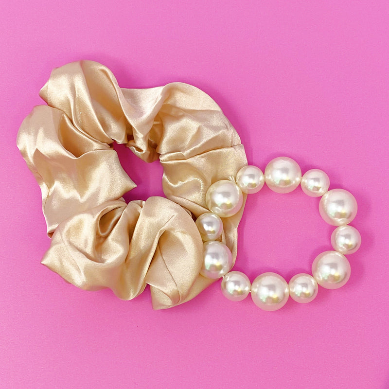 Pearl & Satin Scrunchie Set