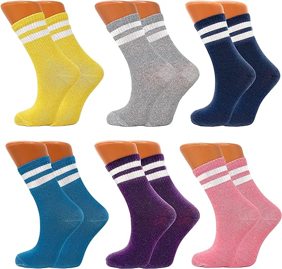 Women's Tennis Crew Socks, Extra Thin and Breathable, 6 Pairs, 85% Cotton