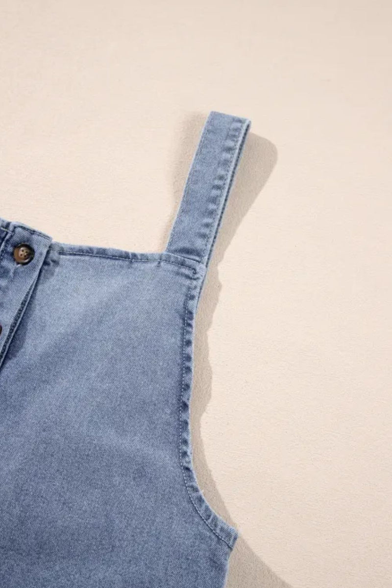 Wide Strap Denim Overalls with Pockets