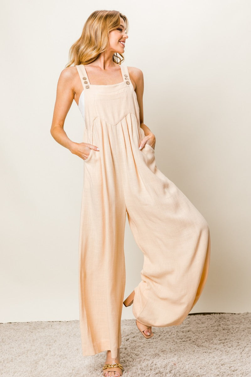 BiBi Texture Sleeveless Wide Leg Jumpsuit