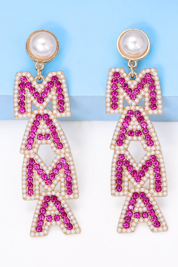 MAMA Rhinestone Pearl Dangle Stud Earrings