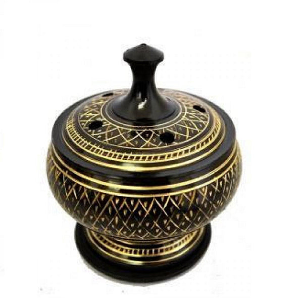 Black Carved Brass Burner With Lid