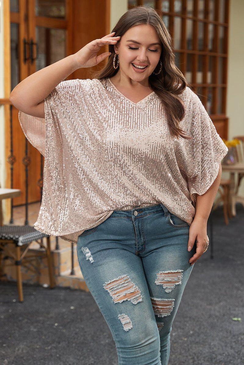 Aileen Plus Size Sequined v Neck Boxy Top