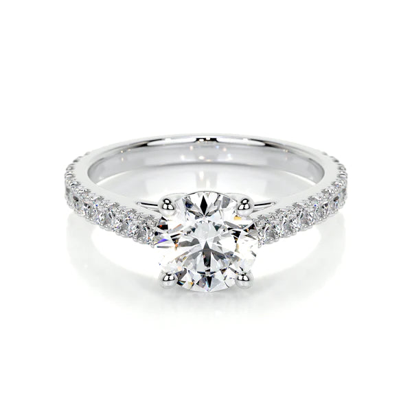 Round Brilliant Lab Grown Diamond Engagement Ring in 14K White Gold 1ctw or 2ctw