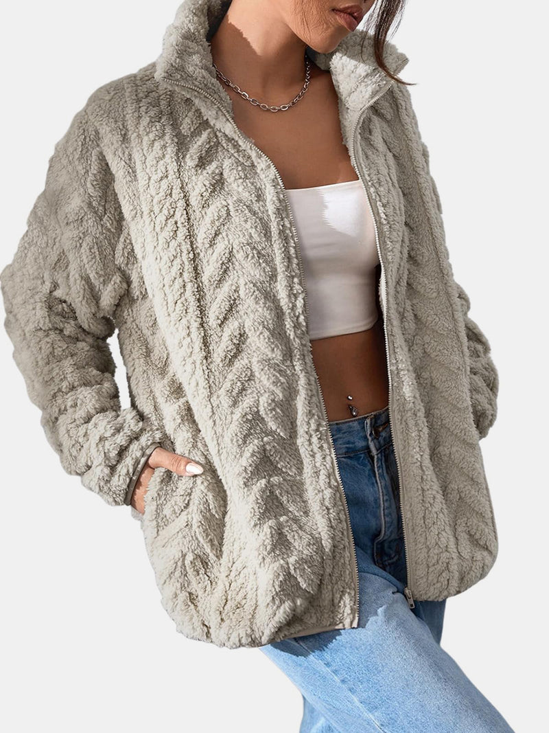 Fuzzy Zip Up Long Sleeve Jacket