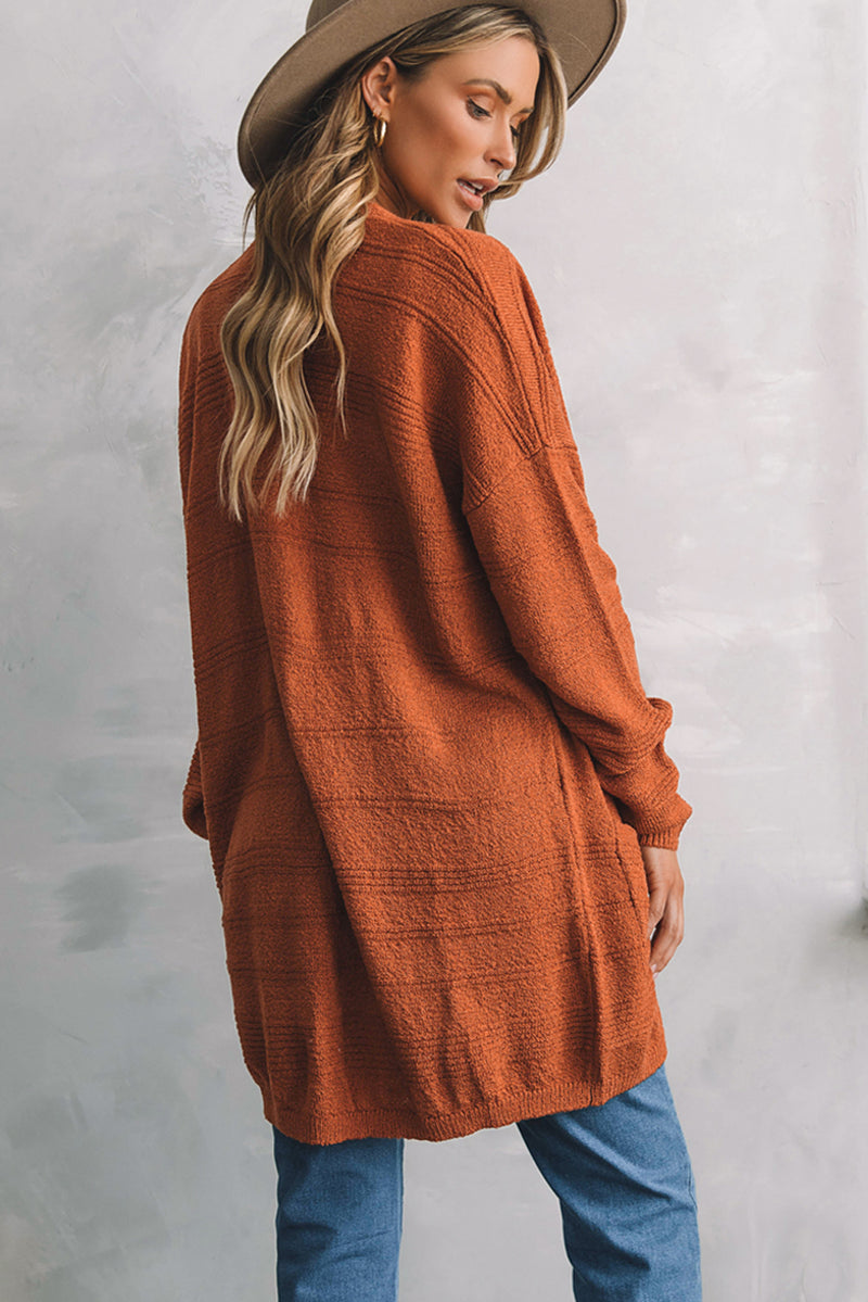 Open Front Textured Cardigan with Pockets