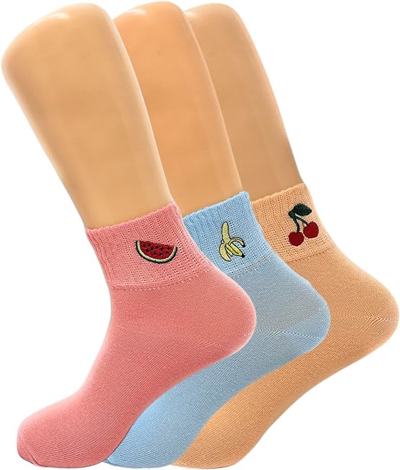 Women's Cotton Mini Half Crew Socks, Thin and Breathable, 3 Pairs, Size 5-9