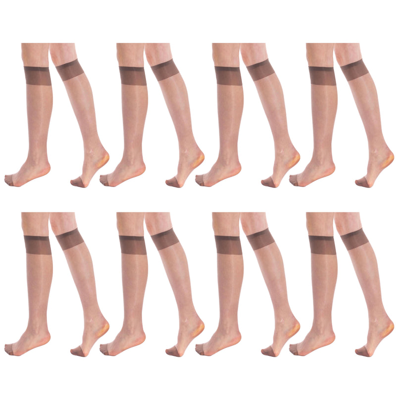 8 Pairs Sheer Knee High Socks for Women 15 Denier With Stay-Up Band One Size