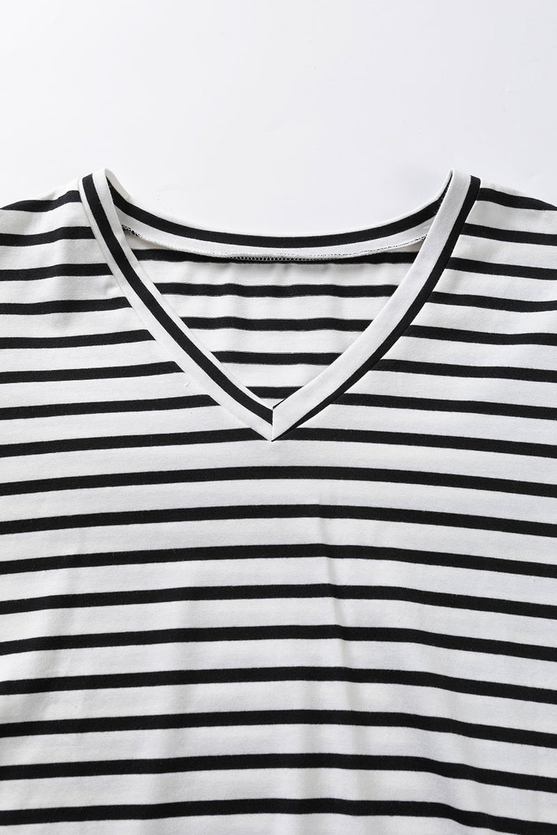 Ramona Stripe v Neck Petal Sleeve Plus Size Top