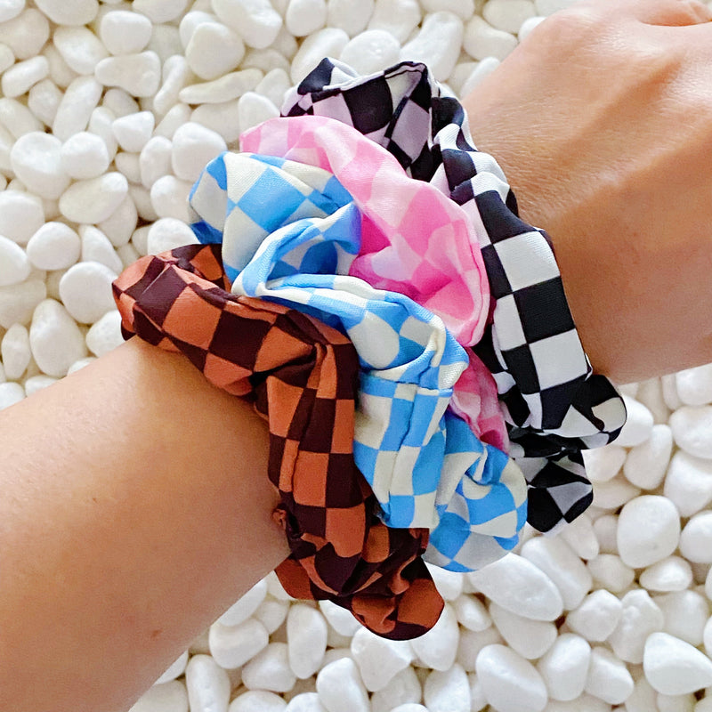 Checkerboard Hair Scrunchie Set of 4