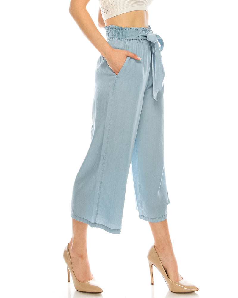 ZIMEGO Women's Front Tie High Waist Wide Leg Culottes Palazzo Capri Gaucho Pants