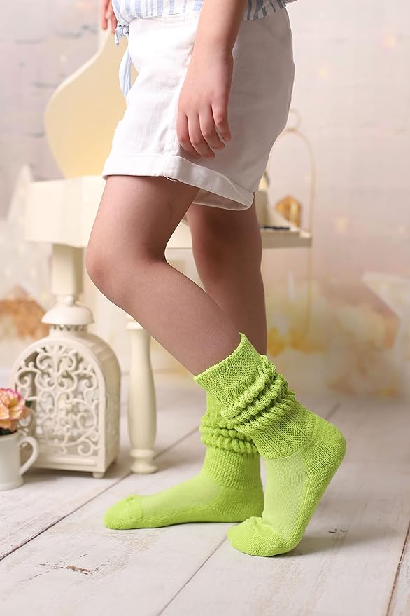 Kids Cotton Knee High Slouch Socks, 3 Pairs, Ages 3-15, Elastic & Breathable