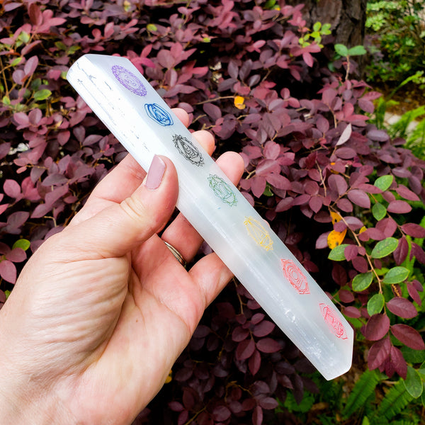 7 Chakras Color Laser Engraved Selenite Bar