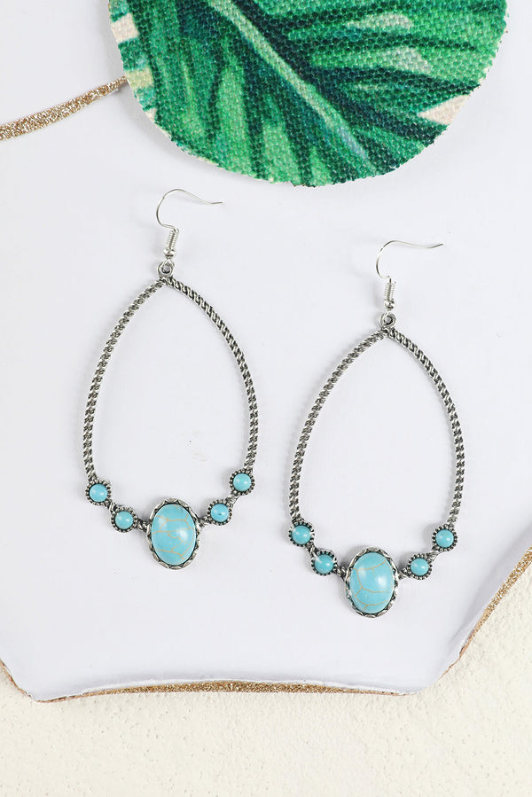 Silver Western Turquoise Water Drop Hook Earrings