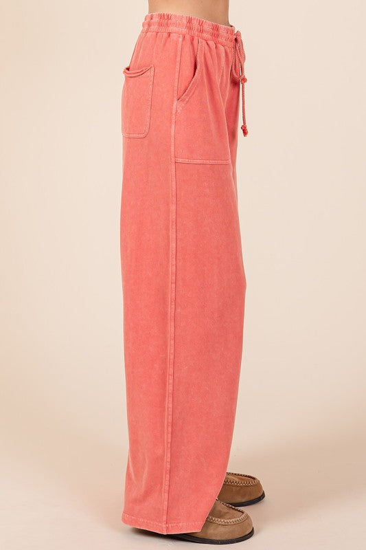 Mittoshop Mineral Wash French Terry Drawstring Wide Leg Pants