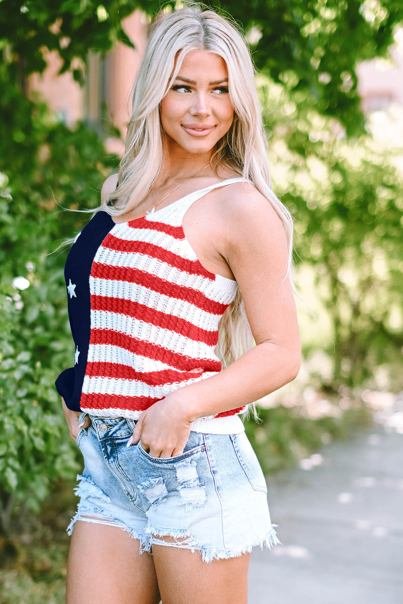 Stars and Stripes Flag Pattern Knitted Tank