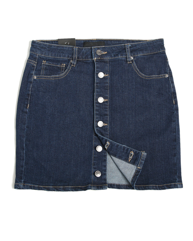 Button Front Comfort Stretch Denim Skirt