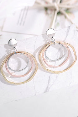 Silver 3-Color Concentric Rings Dangle Earrings