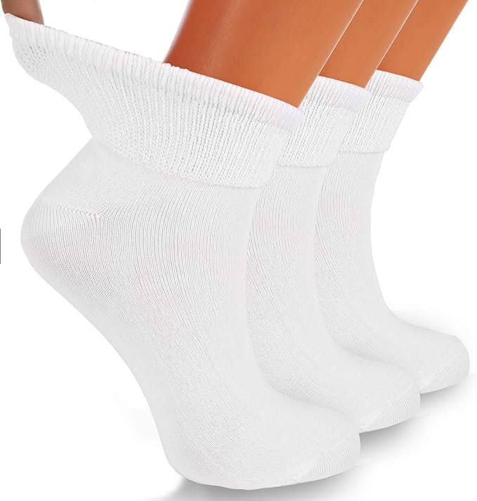 3 Pairs - Diabetic Ankle Socks Cotton Non-Binding Top Shoe Size 9-11