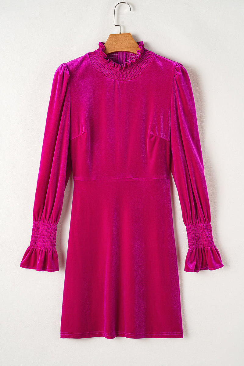 Georgia Smocked Ruffled Puff Sleeve Velvet Dress