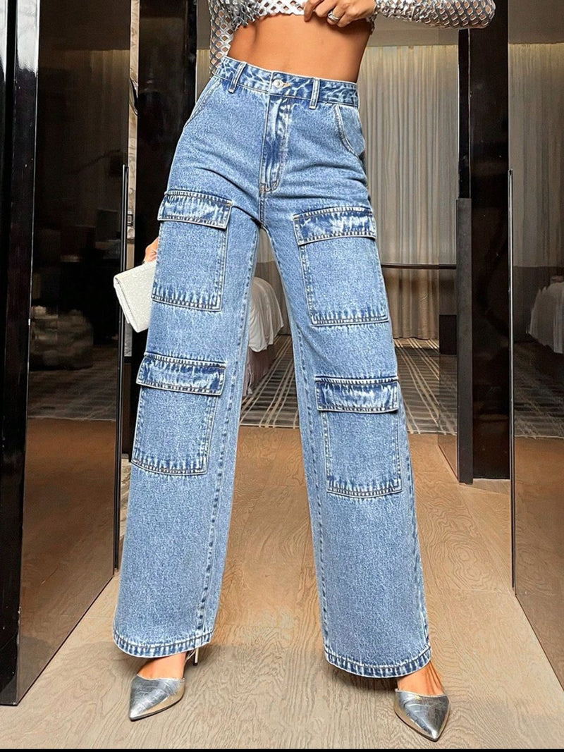 Wide Leg High Waist Jeans with Pockets