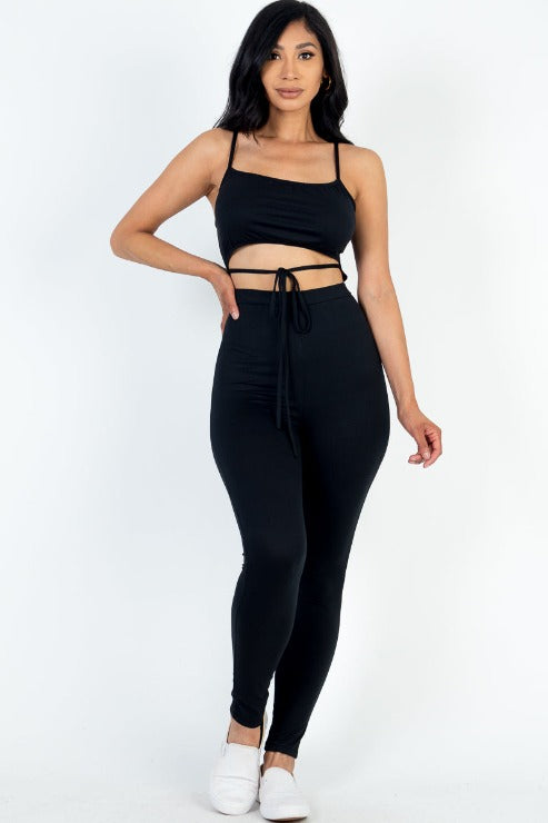 Solid Tie Front Cut Out Jumpsuit