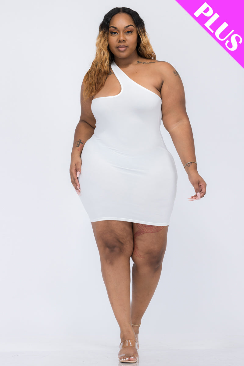 Plus Size One Shoulder Bodycon Mini Dress (CAPELLA)