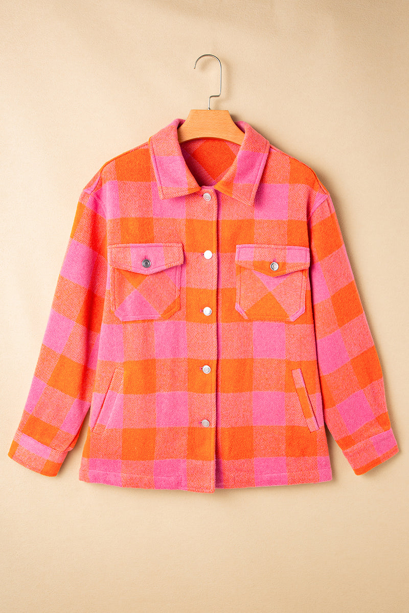 Plaid Collared Neck Button Up Jacket