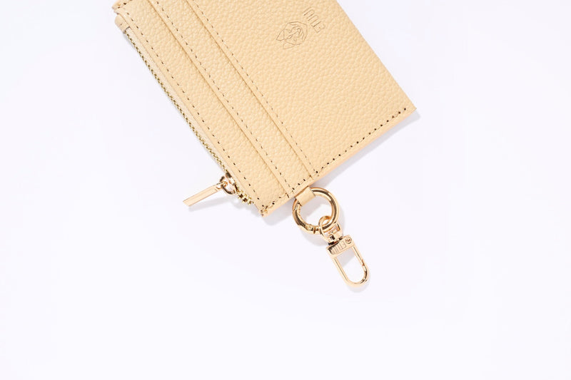 Clip Card Holder With Zipper - Beige Gold